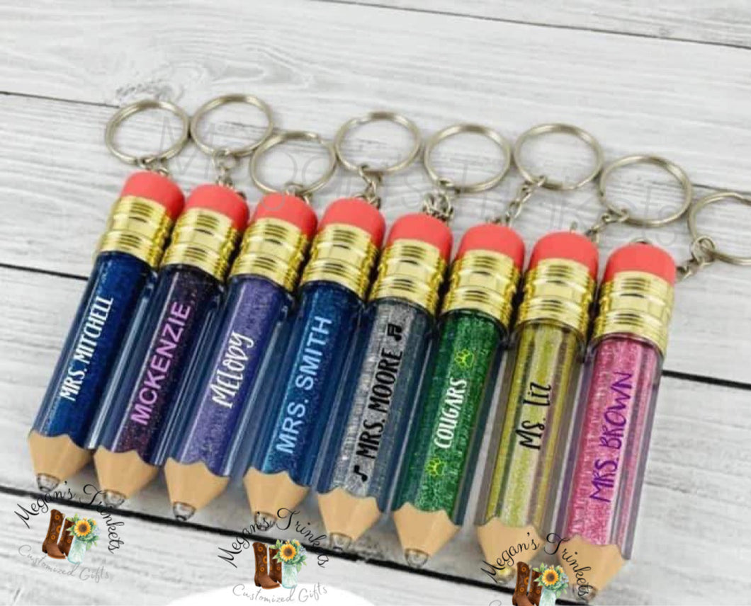 3D Glitter Pencil Keychain