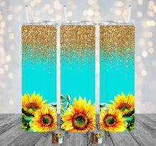 Load image into Gallery viewer, Sunflower Faux Glitter Sublimation Tumbler
