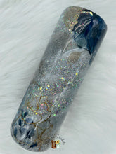 Load image into Gallery viewer, Blue Floral Glitter Swirl Tumbler
